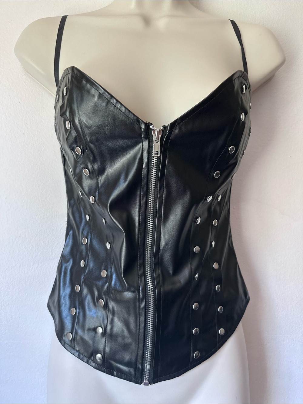 Black Faux Leather Studded Corset Jacket - Black